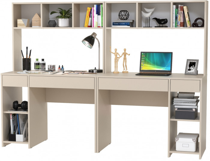 Стол компьютерный Комфорт 12.77F + Стол компьютерный Комфорт 12.77F, цвет сатин, ШхГхВ 200х49,8х147 см., универсальная сборка