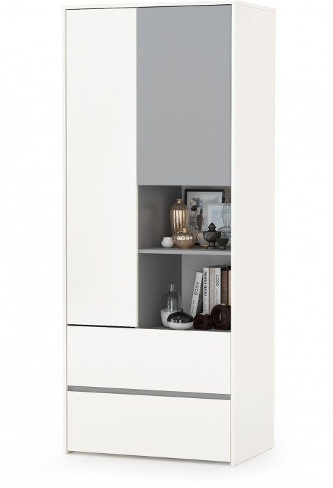 Торонто Компоновка № 01, цвет белый шагрень/стальной серый, ШхГхВ 320х53,1х195,7 см., универсальная сборка