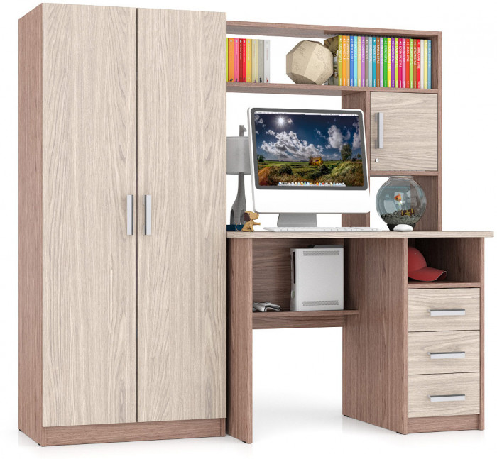 компьютерный стол С-МД-СК9+Шкаф С-МД-СК9Ш, ясень шимо светлый/ясень шимо тёмный