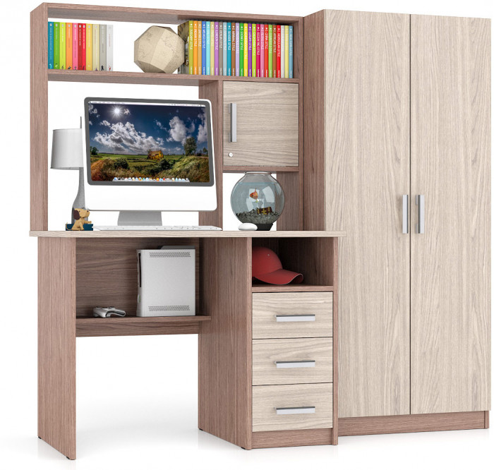 компьютерный стол С-МД-СК9+Шкаф С-МД-СК9Ш, ясень шимо светлый/ясень шимо тёмный