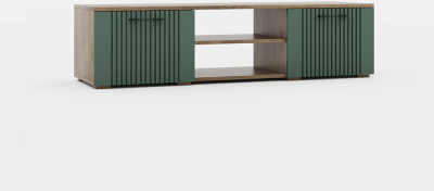 Тумба под телевизор "Монреаль" - Дуб канзас/Зеленый матовый