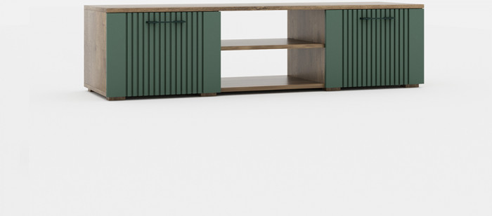 Тумба под телевизор "Монреаль" - Дуб канзас/Зеленый матовый