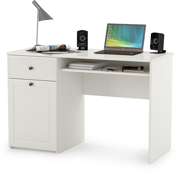 КР100 Роуз 12.148 Стол письменный, цвет ЛДСП белый(тиснение Поры дерева)/МДФ ясень ваниль, ШхГхВ 119х51,7х76,3 см., универсальная сборка
