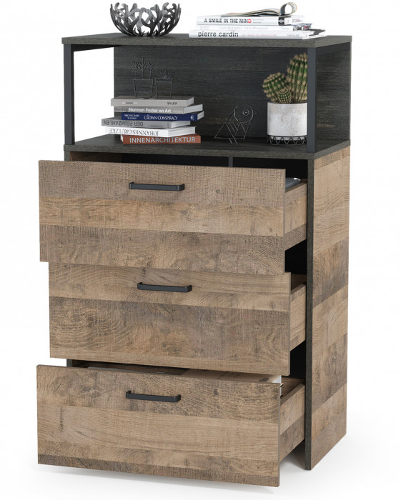 Трувор 13.307.02 Комод с ящиками, цвет дуб гранж песочный/интра, ШхГхВ 66х37х106,9 см.