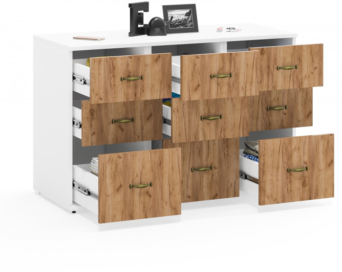 Лидер-8 Тумба МД 3.16 3 шт., цвет белый шагрень/крафт золото, ШхГхВ 120х50х75 см., универсальная сборка