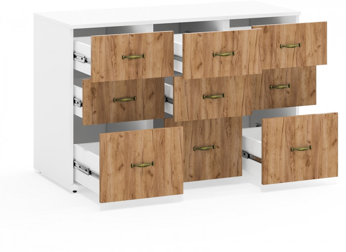 Лидер-8 Тумба МД 3.16 3 шт., цвет белый шагрень/крафт золото, ШхГхВ 120х50х75 см., универсальная сборка