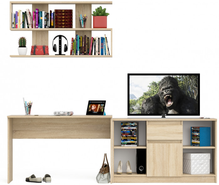 Мори Стол письменный МСП1200.1 + Тумба МТВ1204.1 + Полка 1200, цвет дуб сонома, ШхГхВ 240,8х50х209,6 см., универсальная сборка