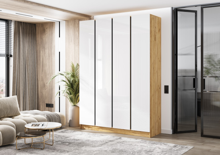 Келвин Шкаф 4-х створчатый (1600) (Белый Глянец, Дуб Крафт)