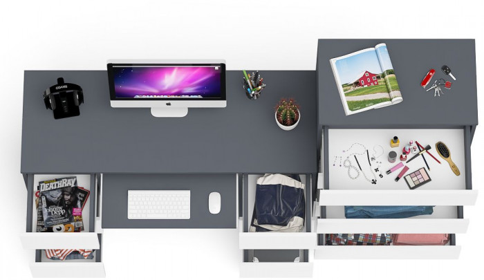 Мори Стол компьютерный МС-2 + Комод МК700.5, цвет графит/белый, ШхГхВ 205,8х50х114 см., универсальная сборка