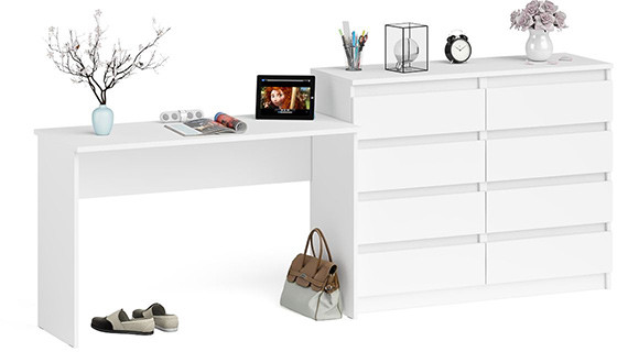 Мори Стол письменный МСП1200.1 + Комод МК1200.8, цвет белый, ШхГхВ 240,8х50х94 см., универсальная сборка