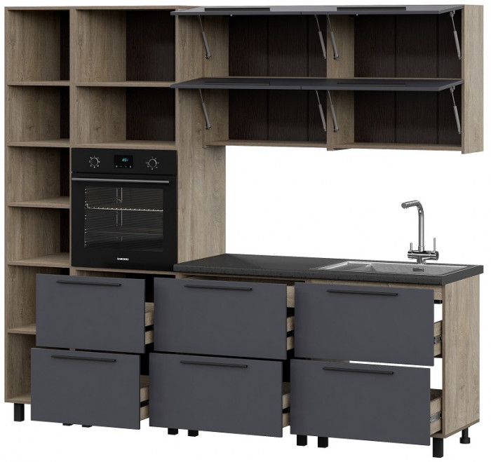 Кухня Этна 2.4 м. Комплект 1, софт графит