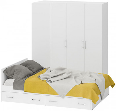 Спальня Стандарт 2-1400Я, цвет белый, ШхГхВ 143,5х203,5х70 + 171,2х81,2х200 см., сп.м. 1400х2000 мм., без матраса, основание есть