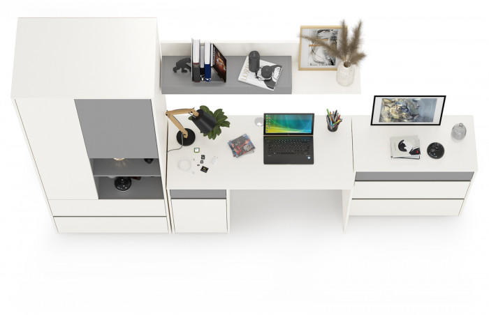 Торонто Компоновка № 03, цвет белый шагрень/стальной серый, ШхГхВ 280х53,1х195,7 см., универсальная сборка