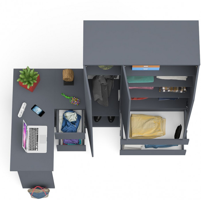 Мори компьютерный стол МС-16 правый + Шкаф МШ1200.1, графит