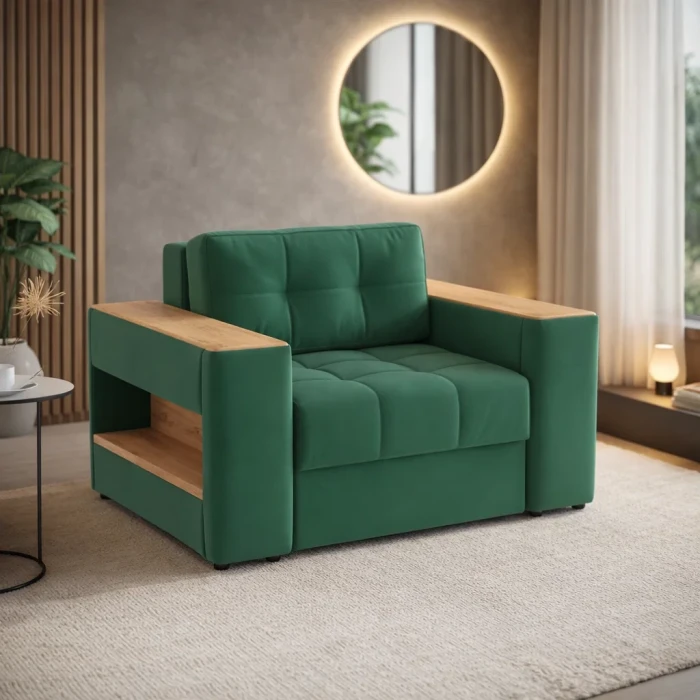 Кресло-кровать "Доро", Изумруд/МДФ дуб канадский