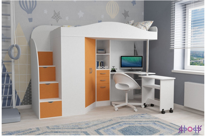 Кровать-чердак Юниор 4 (Белое дерево/Ирис)