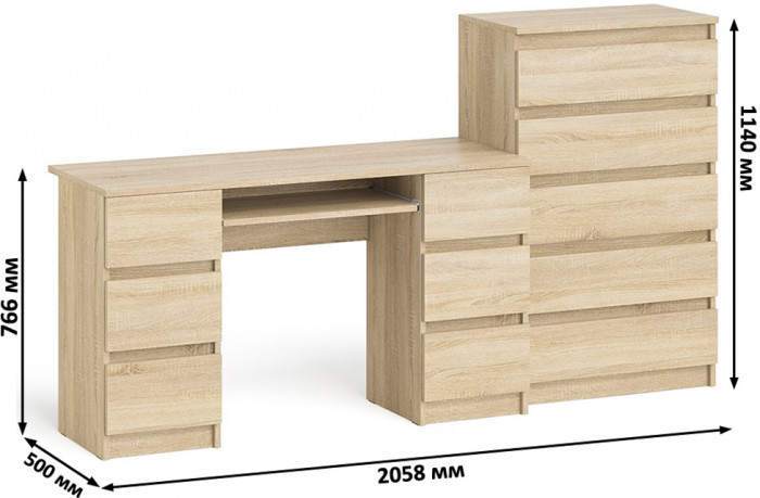 Мори Стол компьютерный МС-2 + Комод МК700.5, цвет дуб сонома, ШхГхВ 205,8х50х114 см., универсальная сборка