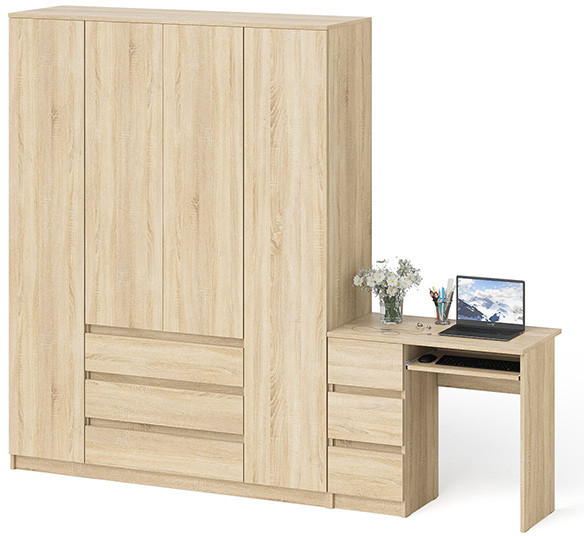 Мори Стол компьютерный МС-6 левый + Шкаф МШ1600.1, цвет дуб сонома, ШхГхВ 250,4х50,4х209,6 см., выдвижные ящики слева, НЕ универсальная сборка