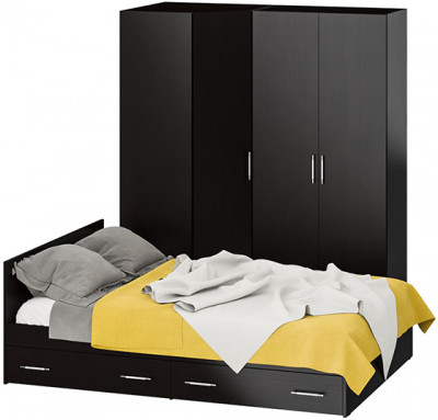 Спальня Стандарт 2-1400Я, цвет венге, ШхГхВ 143,5х203,5х70 + 171,2х81,2х200 см., сп.м. 1400х2000 мм., без матраса, основание есть