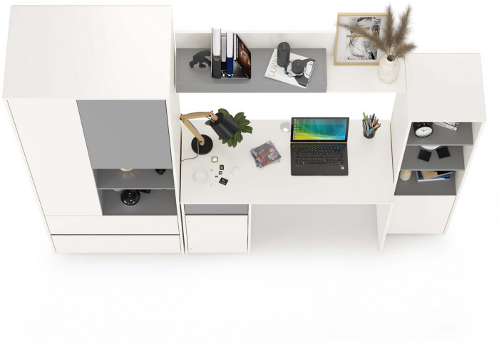 Торонто Компоновка № 04, цвет белый шагрень/стальной серый, ШхГхВ 240х53,1х195,7 см., универсальная сборка