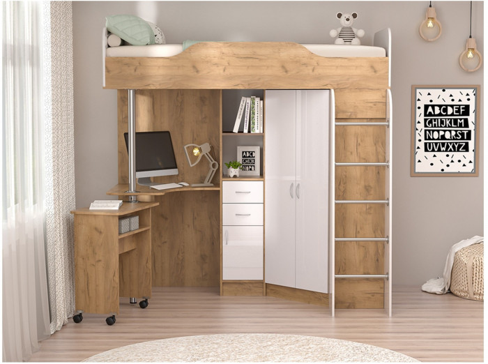 Кровать-чердак Бриз-1 80х190 (Дуб Крафт Золотой / Камень Темный)