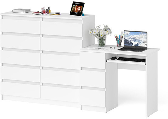 Мори Стол компьютерный МС-6 левый + Комод МК1200.10, цвет белый, ШхГхВ 210,4х50х115 см., выдвижные ящики слева, НЕ универсальная сборка