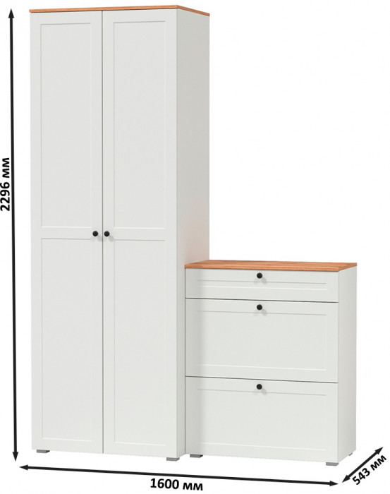 Остин Прихожая 05, цвет белый шагрень/дуб крафт золотой, ШхГхВ 160х54,3х229,6 см., универсальная сборка