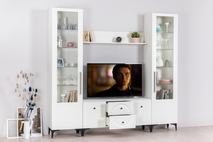 Валенсия Гостиная № 062, ЛДСП белый шагрень/МДФ белый шагрень