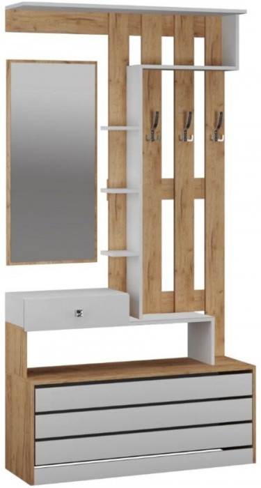 Модульная Прихожая Ямайка, композиция 3, крафт золотой/белый