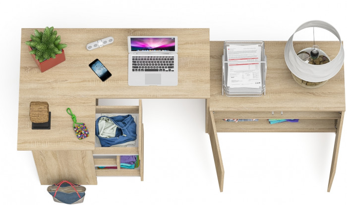 Мори компьютерный стол МС-16 левый + Тумба МА900.1, дуб сонома