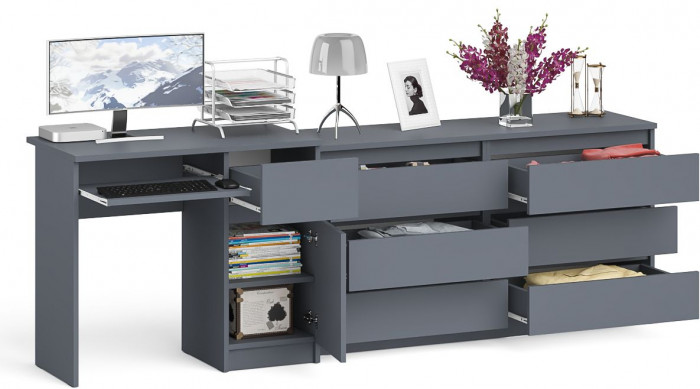 Мори Стол компьютерный МС-1 правый + Комод МК1380.6, цвет графит, ШхГхВ 228х50х76,6 см., выдвижной ящик справа, НЕ универсальная сборка