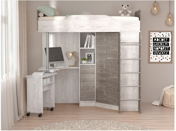 Кровать-чердак Бриз-1 80х190 (Ясень шимо темный / светлый)