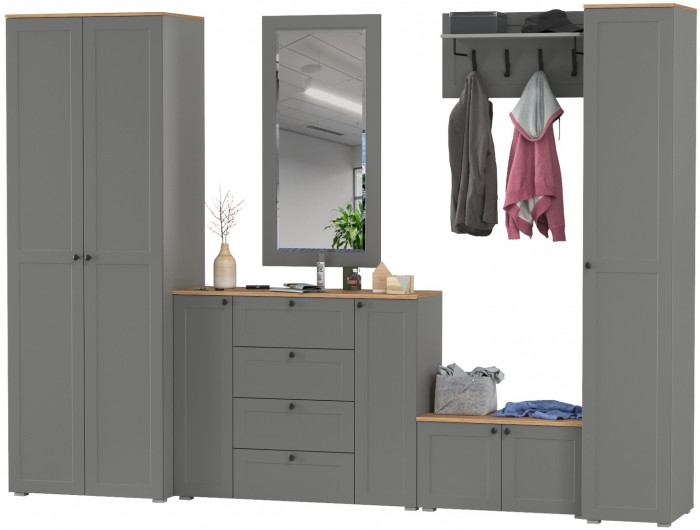 Остин Прихожая 55, цвет серый графит/дуб крафт золотой, ШхГхВ 320х54,3х229,6 см., универсальная сборка