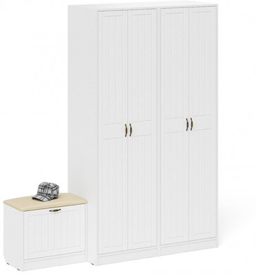 Прихожая П-6 Компоновка № 07, цвет белая шагрень/фасады МДФ белое дерево фрезеровка прованс, ШхГхВ 180х50х210 см., универсальная сборка