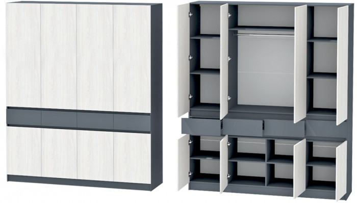 Модульная Прихожая Иннэс-10, набор 4, Графит/Ясень Анкор Светлый