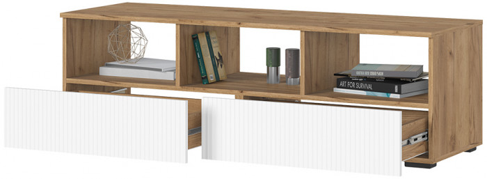 Хелен ТБ 02 Тумба ТВ (1,402х0,442х0,460) белый супермат/дуб крафт золото