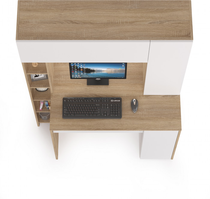 КР100 Стол компьютерный Комфорт 12.71, цвет дуб сонома/белый, ШхГхВ 116,7х60,2х165,4 см., НЕ универсальная сборка