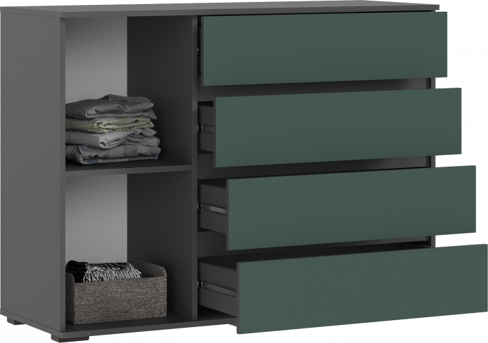 Норд Комод 1 дверь 4 ящика 1200, Графит/Изумрудный
