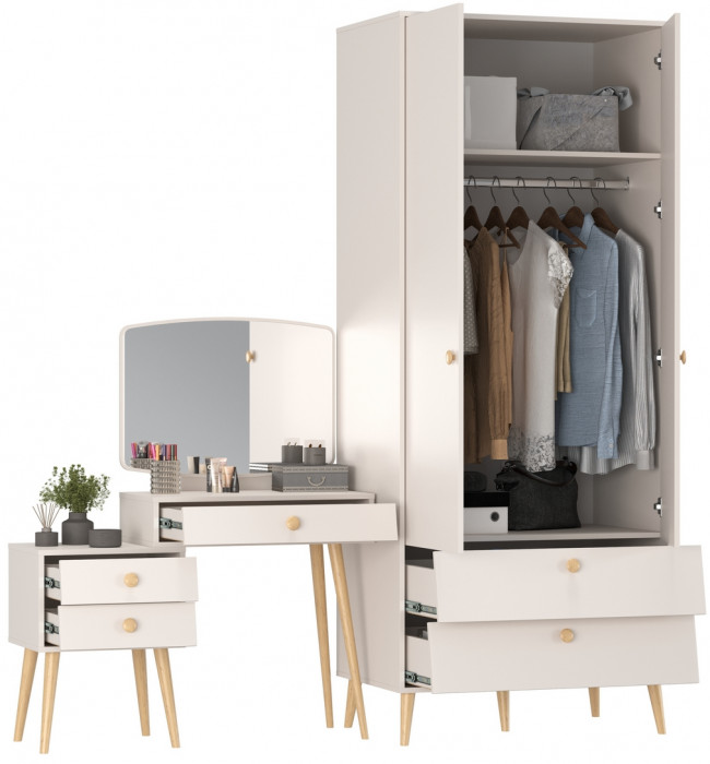 Афина Спальня Шкаф 2-х дверный + Трюмо, цвет кашемир серый, ШхГхВ 90,3х56,3х220 + 105х38,6х129 см., универсальная сборка