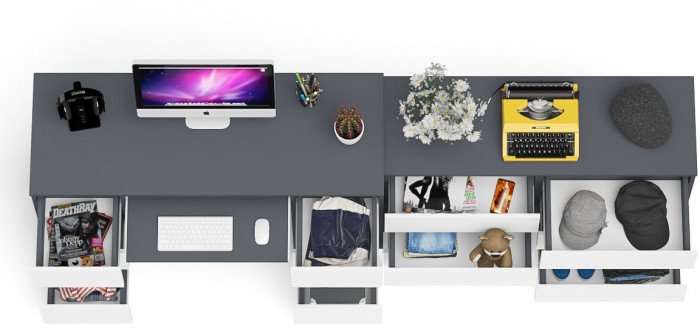 Мори Стол компьютерный МС-2 + Комод МК1200.6, цвет графит/белый, ШхГхВ 255,8х50х76,6 см., универсальная сборка