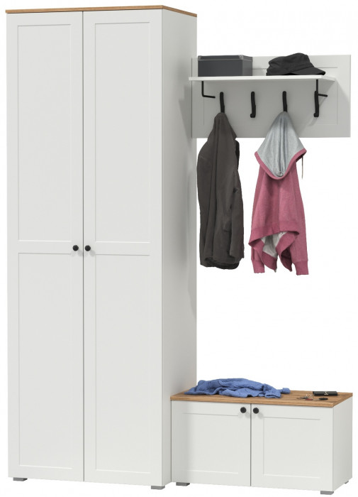 Остин Прихожая 19, белый шагрень/дуб крафт золотой