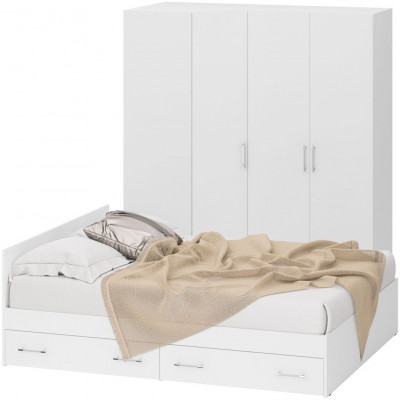 Спальня Стандарт 2-1600Я, цвет белый, ШхГхВ 163,5х203,5х70 + 171,2х81,2х200 см., сп.м. 1600х2000 мм., без матраса, основание есть