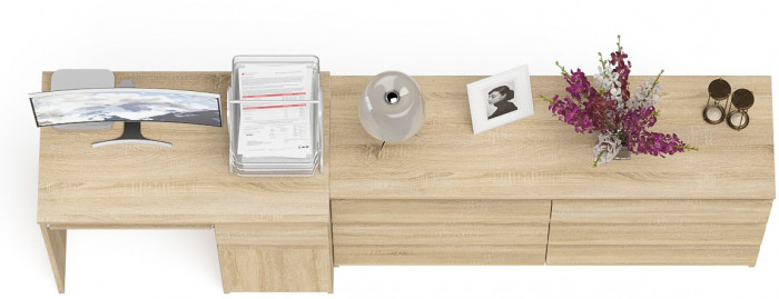 Мори Стол компьютерный МС-1 правый + Комод МК1380.6, цвет дуб сонома, ШхГхВ 228х50х76,6 см., выдвижной ящик справа, НЕ универсальная сборка