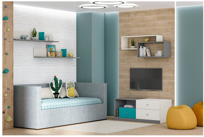 Модульная детская Клео набор 6 (Графит/Миндаль/Солнечный)