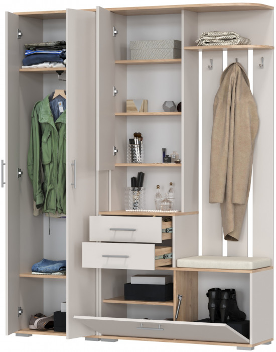 Прихожая 2-3430+2-3431дкз/к.с Домино - Комплект для прихожей, дуб крафт золотой/кашемир серый