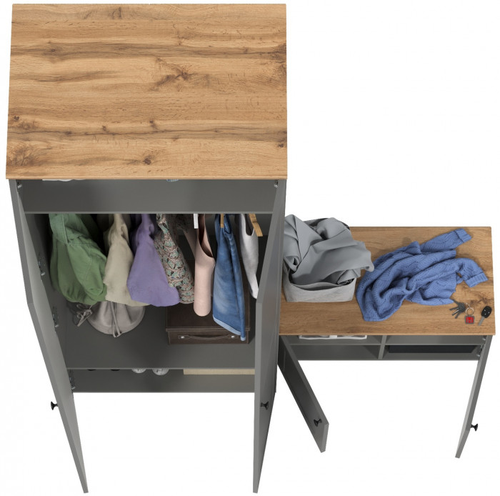 Остин Прихожая 06, цвет серый графит/дуб крафт золотой, ШхГхВ 160х54,3х229,6 см., универсальная сборка