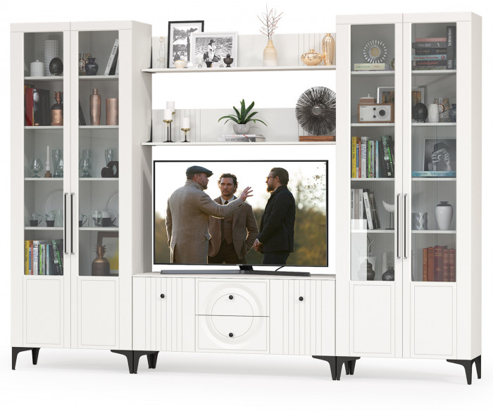 Валенсия Гостиная № 065, ЛДСП белый шагрень/МДФ белый шагрень