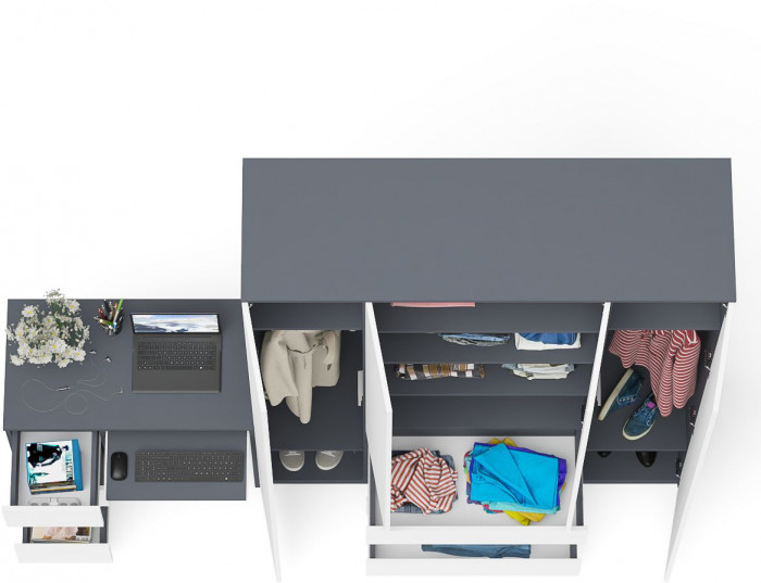 Мори компьютерный стол МС-6 левый + Шкаф МШ1600.1, графит/белый