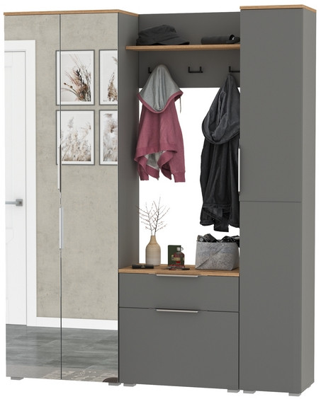 Октава Прихожая 22, серый графит/дуб крафт золотой/фасады МДФ серый графит