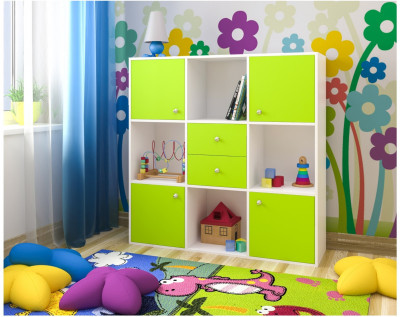 Стеллаж Джери (Белое дерево/Лайм)